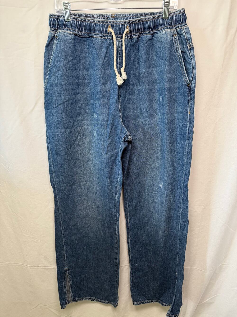 Pilcro Baggy Drawstring Wide Leg Medium Wash Jeans, Size Large